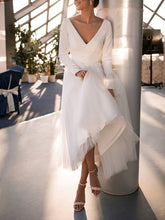 Sexy Slim V Neck White Long Sleeves Evening Party Dresses