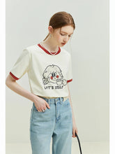 American Retro Creative Print Contrast Color Short-Sleeved Cotton Tee for Round Neck Letter T-shirt