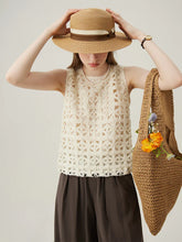 French Oatmeal Color Hollow Top Three-dimensional Flower Embroidery Sleeveless Vest Tank Top