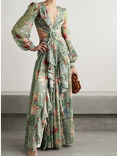 Long Sleeved Ruffles Deep V Neck Long Beach Prom Dresses