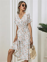 Fashion Summer for Long Short Sleeve Female Chic Clothing Floral Holiday Clothes Midi Dress