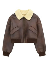 Stylish Lapel Zipper Leather Jacket Chic Double-sided Jacket