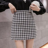 Woolen Plaid Buttocks Short Mini Black Beige Skirt