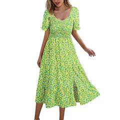 Split Swing Short Sleeve Floral Print Scoop Neck Plus Size Beach Boho Dress