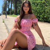 Elegant Off-Shoulder Floral Mini Dress Boho Dress