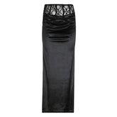 Goth Dark Elegant Mall Gothic Velvet Trumpet Y2k Partywear Lace Patchwork Long Skirt
