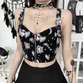 Gothic Print Backless Y2K Punk Zip Up Corset Crop Top