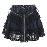 Gothic Vintage High Waist Zipper Front Japanese Kawaii Black Cosplay Skirt