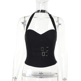 Gothic Summer New Arrival Landmine Series Plaid Patchwork Shorts Spicy Girl Halter Waist-Cinch Y2K Vest Skirt