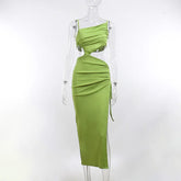 Casual Hollow Green Sleeveless Backless Midi Beach Cut Out Dress