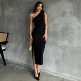 One Shoulder Summer Elegant Sleeveless Ruched Charming Stylish Maxi Dress
