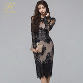 Womens Black Business Pieces Sheath Pencil Bodycon Elegant Lace Dress