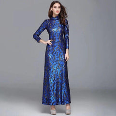 Long Sleeves Sequined Elegant Fashion Party Prom Maxi Gown