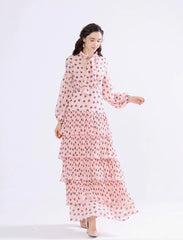 Long Sleeves Floral Printed Ruffles Elegant Casual Maxi Dress