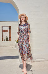 Lace Up Waist Fashion Casual Mid Calf Dresses