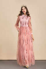 Long Sleeves Sequined Patchwork Elegant Maxi Party Dresses