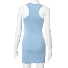 Split Button Sleeveless V Neck Bodycon Mini Dress