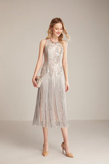 Runway Dresses O Neck Sleeveless Sequined Bodice Tassels Detailing Elegant Fashion Mid Calf Party Prom