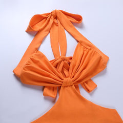 Solid Open Back Halter Split Maxi Dress