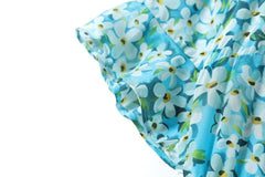 O Neck Short Sleeves Lace Up Waist Floral Printed Elegant Summer Dress