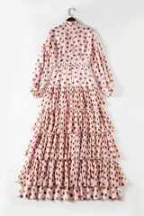 Long Sleeves Floral Printed Ruffles Elegant Casual Maxi Dress