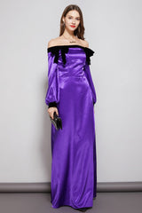 WomenParty Prom Dresses Slash Neckline Long Sleeves Bow Detailing Elegant Maxi Designer Fashion Dresses