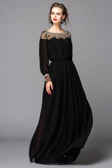 O Neck Long Sleeves Beaded Elegant A Line Runway Dresses