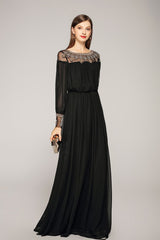 O Neck Long Sleeves Beaded Elegant A Line Runway Dresses