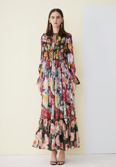 Floral Printed Ruffles Elegant Designer Casual Holiday Maxi Dresses
