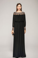 O Neck Long Sleeves Beaded Elegant A Line Runway Dresses