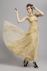 Scoop Neckline Embroidery Sequined A Line Long Prom Party Designer Dresses