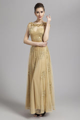 Scoop Neckline Embroidery Sequined A Line Long Prom Party Designer Dresses