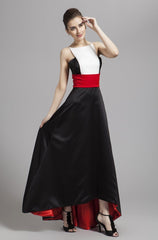 Runway Designer Dresses Spaghetti Stripes Patchwork Color Block Fashion Hi-Low Party Prom Long Dresses