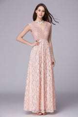 Lace Patchwork Elegant Party Prom Floor Length Runway Dresses