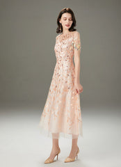 Embroidery Beaded Layered Fashion Mid Calf Dresses