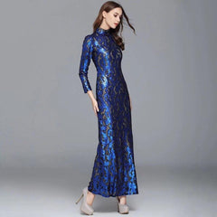 Long Sleeves Sequined Elegant Fashion Party Prom Maxi Gown