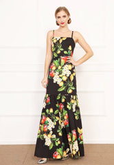 Sexy Spaghetti Straps Printed Long Party Prom Maxi Dresses