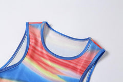 Colorful Print Vacation Long Dresses Cut Out Sleeveless Bodycon Dress