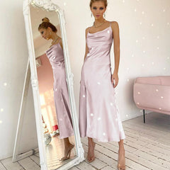 Satin Sexy Midi Length Party Club Dress