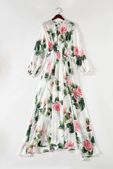 Long Sleeves Floral Printed Lace Up Elegant Maxi Design Casual Dress
