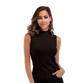 O Neck Top Turtleneck Sleeveless T-shirt Slim Knitted Vest Tee