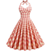 High Waisted Plaid Cocktail Backless Sexy Vintage Strapless Retro Dress