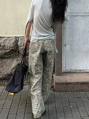 Girl American Leopard Print Retro Street Casual High Waist Trouser