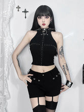 Gothic Punk Black Knit Bodycon Summer Darkness Harajuku Sleeveless Halter Crop Top