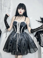 Gothic Spliced Printed Suspender Corset A Line Vintage Kawaii Mini Dress