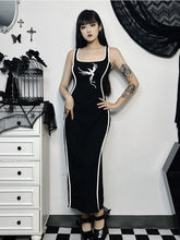 Gothic Square Neck Tank Sleeveless High Waist White Embroidery Bodycon Dress