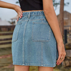 Denim Skirt Street Tooling Style Flap Ribbon Details Workwear High Street Skirt