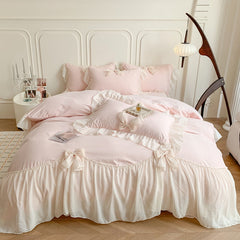 Korean Princess Ribbon Bow Lace Edged Bedding Set