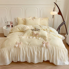 Korean Princess Ribbon Bow Lace Edged Bedding Set