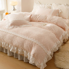 French Lace Trimmed Carved Fleece Thickness Bedding Set